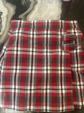 School Uniform Red Plaid Button-Accent Skort
